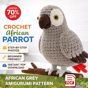 Crochet Pattern African  Parrot PDF, Realistic Bird Crochet Tutorial, DIY Stuffed Animal Parrot Pattern, Amigurumi Bird, Digital Download