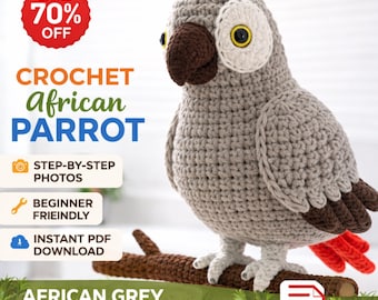 African Grey Parrot Crochet Pattern, Realistic Amigurumi Bird Tutorial (PDF Download)