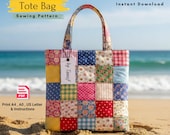 Quilt Patch Tote Bag Sewing Pattern PDF| Patchwork Tote Pattern| Beginner Friendly Bag Tutorial| A0 A4 US Letter Printable| Digital Download