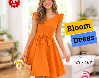 Bloom Girls Dress Sewing Pattern PDF | Flutter Sleeve Dress Pattern | Kids Party Dress | Flare Skirt Dress | Girls Sewing Pattern