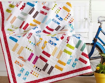 Quilt Pattern PDF, Pick-It Fences Rail Fence Quilt, Patchwork Baby Quilt, Farmhouse Cottage Quilt, Printable Download