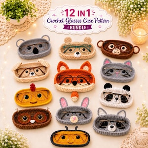 Pacchetto di modelli per custodie per occhiali all'uncinetto / Occhiali da vista a forma di animali, regalo personalizzato / Amigurumi fatti a mano / regalo per lei / (Prodotti digitali)