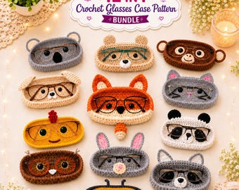Crochet Glasses Case Pattern Bundle | Animals Eyeglasses personalized gift |Handmade Amigurumi | gift for her | (Digital products)
