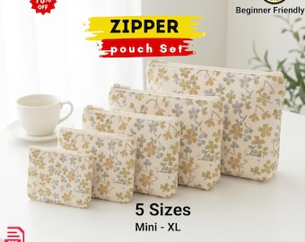 Zipper Pouch Sewing Pattern PDF, Cosmetic Bag Set, Makeup Bag, Coin Purse, Mini Wallet, Wristlet Pouch, Beginner Friendly