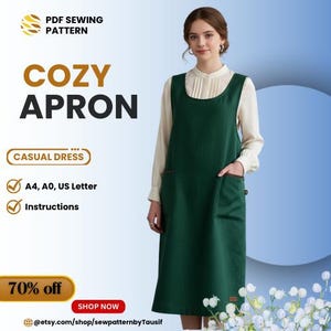 クロスバックエプロン型紙 PDF | ピナフォアエプロン | ユニセックスエプロン、リネンエプロン | デジタルダウンロード | アーティスト＆キッチンエプロン