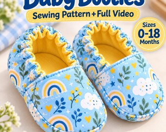 Baby Booties Sewing Pattern PDF, 0–18 Months, Soft Sole Baby Shoes, Video Tutorial