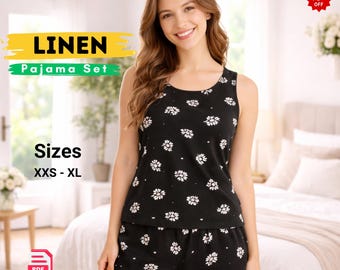 Linen Pajama Sewing Pattern PDF, Sleeveless Top & Shorts Set, Summer Loungewear Pattern, Easy Sleepwear DIY, Instant Download