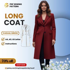 Patrón de abrigo hecho a mano personalizado en PDF / Patrón de gabardina larga y abrigo a medida / Patrón de chaqueta fácil A0 A4 (Descarga digital)