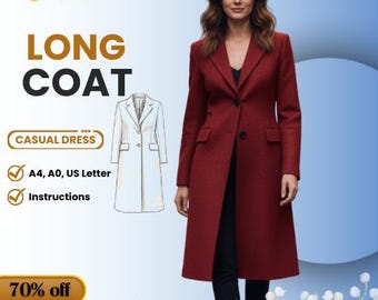 Custom Handmade  Coat Sewing Pattern  PDF | Long Trench & Tailored Overcoat Pattern | Easy Jacket Pattern A0 A4  (Digital Download)