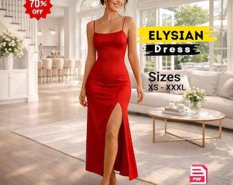 Bodycon Midi Dress Sewing Pattern PDF | Slit Dress Pattern | Fitted Prom Dress DIY | Sexy Evening Dress | Instant Download
