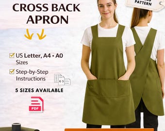 Cross-Back Apron Sewing Pattern PDF • Easy Beginner Apron • Japanese Apron• Artist & Kitchen Apron • Digital Download • Pinafore apron