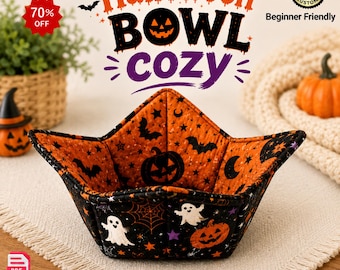 Halloween Soup Bowl Cozy Sewing Pattern PDF | Microwave Bowl Cozy Pattern | Fabric Bowl Holder | Quilted Hot Bowl Cozy | Instant Download
