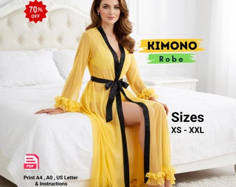 Kimono Robe Sewing Pattern PDF | Nightgown Dressing Gown Pattern | Satin Wrap Robe DIY | Loungewear Robe Pattern | Instant Download