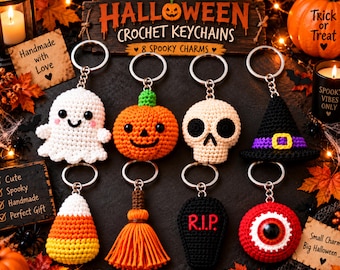 Halloween Crochet Keychain Pattern Bundle PDF | 8 Spooky Amigurumi Designs