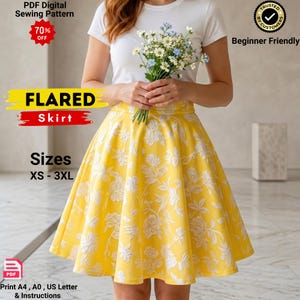 Patrón de costura para minifalda acampanada / Falda skater de corte A para principiantes (descarga digital)