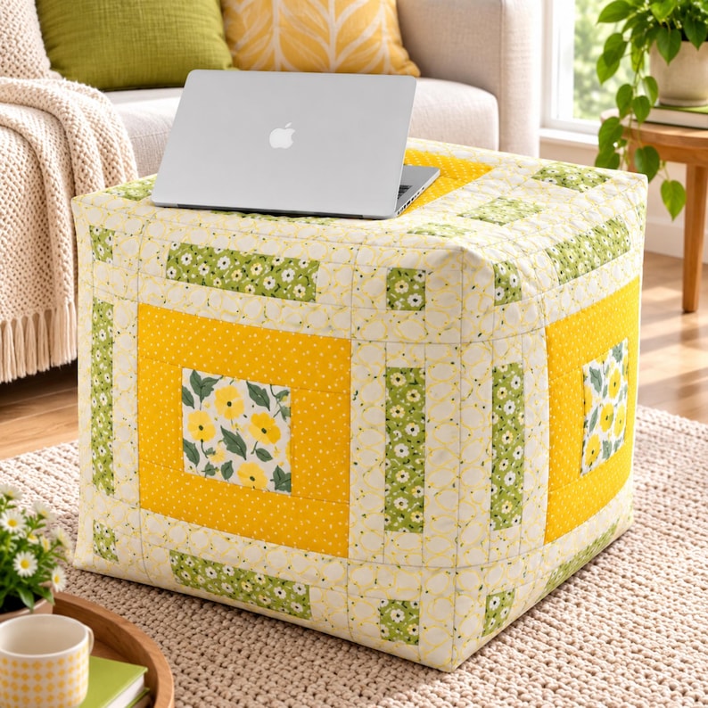 Footstool Sewing Pattern, Patchwork Cube Ottoman PDF