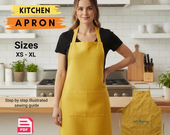 Mens Apron Sewing Pattern PDF, Chef Kitchen Apron Pattern with Pocket, Adjustable Neck Strap BBQ Cooking Apron, Barista Work Apron DIY