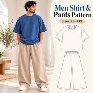 Y2K Blue Shirt & Khaki Pants Sewing Pattern PDF for Men | Sizes XS–XXL
