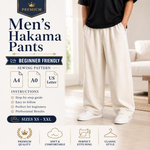 Men Linen Wide Leg Pants Sewing Pattern PDF | Hakama Pants Pattern | Relaxed Linen Trousers | Mens Palazzo Pants | Instant Download
