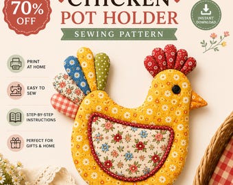 Chicken Oven Mitt Sewing Pattern PDF | Chicken Pot Holder Pattern | Farmhouse Kitchen Potholder | Quilt Hot Pad | Instant Download