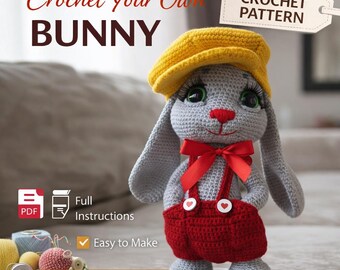 Crochet Bunny Amigurumi Pattern PDF | Beginner Easy Plush Rabbit Toy Tutorial | Easter Gift | Baby Shower Nursery Decor | Digital Download