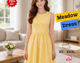 Meadow Dress Sewing Pattern PDF | Girls Fit & Flare Dress Pattern | Kids Floral Dress Tutorial | DIY Sewing Pattern XS–3XL