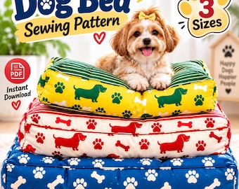 Dog Bed Sewing Pattern PDF, DIY Pet Bed Pattern, 3 Sizes, Small Medium Large, Dog Cushion Sewing Tutorial