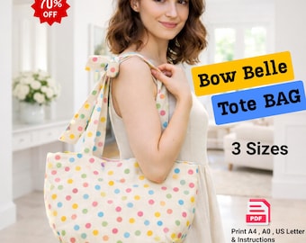 Bow Belle Tote Bag Sewing Pattern PDF | Half Moon Bag Pattern | Bow Strap Tote Tutorial | DIY Shoulder Bag | Beginner Sewing Pattern