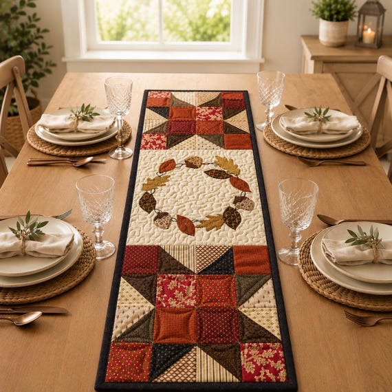 Quilt Autumn Fall Table Runner Pattern PDF | Thanksgiving Table Runner | Farmhouse Quilt Decor | Applique Quilt | Instant Download