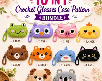 10in1 Crochet Glasses Holder Pattern PDF | Animal Sunglasses Case Bundle | Amigurumi Eyeglass Holder | Kawaii Zipper Pouch| Instant Download