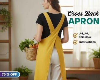 Cross-Back apron sewing pattern• Pinafore apron • Japanese • Artist & Kitchen Apron (Digital Download)