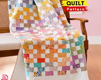 Quilt Pattern PDF Modern Patchwork Throw Quilt Beginner Friendly Square Quilt Scrappy Baby Blanket Printable Digital Download