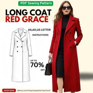 Naaipatroon casual lange jas | wollen jas | Britse wollen overjas | Geschikt voor beginners | Naaipatroon jas | Digitale download