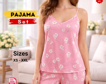 Floral Pajama Sewing Pattern PDF, Cami Top & Shorts Set, Summer Sleepwear DIY, Beginner Sewing Pattern, Instant Download