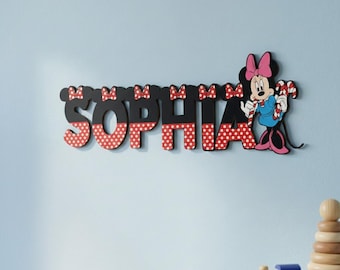 Disney Personalized Name Sign for Kids Room, Minnie Nursery Wall Decor, Custom Name Sign