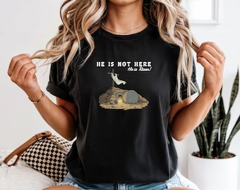 Camiseta con la cruz de Pascua "Él ha resucitado", camiseta religiosa cristiana