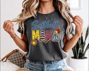 Camiseta Softball Mama con estampado / Corte relajado, algodón teñido en prenda