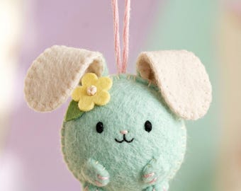 Felt Mint Bunny Sewing Pattern, Easter Ornament, Spring Decor, Baby Gift, DIY Rabbit Plushie, diy felt craft, nursery decor