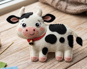 Felt Dairy Cow Sewing Pattern, Cow Ornament PDF Pattern, Farm Animal Felt Craft, Beginner Hand Sewing, DIY Decor, door hanging