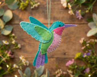 Felt Hummingbird Sewing Pattern, Bird Ornament PDF Pattern, Hand Stitch Felt Craft, Beginner Sewing Project, DIY Decor