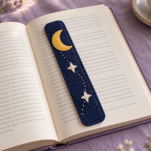 Felt Moon and Stars Bookmark Sewing Pattern PDF, Celestial Felt Bookmark Template, DIY Book Lover Gift, Easy Hand Sewing