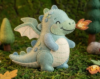 Felt Dragon Sewing Pattern, Fantasy Animal Ornament (PDF Download)