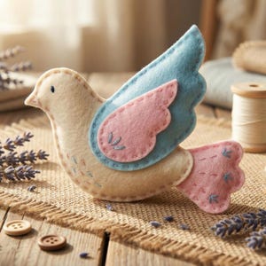 Felt Dove Sewing Pattern, DIY Peace Bird Ornament, Embroidery Pattern, Hand Stitch, Christmas Tree Plushie