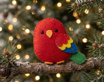 Felt Red Bird Sewing Pattern, DIY Ornament, Hand Stitch Christmas Decor, Winter Plushie, PDF Download