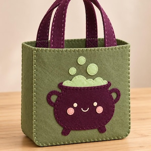Felt Cauldron Treat Bag Sewing Pattern PDF, Trick or Treat Bag, Witch Cauldron Tote Template, DIY Felt Candy Bag, Kids Tote Pattern