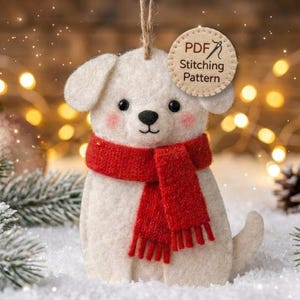 Felt Dog Ornament Stitching Pattern, Beginner Friendly Puppy Craft (PDF Download)