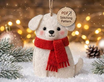 Felt Dog Ornament Stitching Pattern, Beginner Friendly Puppy Craft (PDF Download)