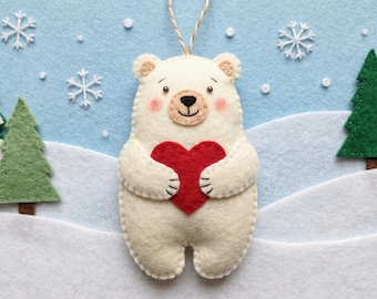 Felt Polar Bear Sewing Pattern PDF, Easy Winter Ornament DIY, Beginner Animal Pattern, Christmas Decor Tutorial