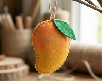 Gemakkelijk vilten mango-naaipatroon, DIY Play Food Craft, digitale pdf-sjabloon tropisch fruit, handsteek zomerdecor