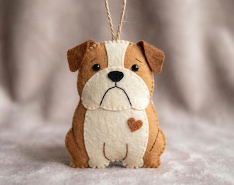 Felt Bulldog Sewing Pattern PDF, Dog Ornament DIY, Beginner Felt Animal Tutorial, PremiumFelt sheets Stitching Pattern, Puppy Craft